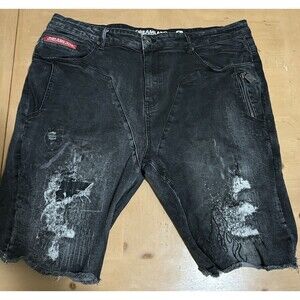 Vintage Y2K Dreamland Baggy Black Embroidered Jean Shorts Size 42 Jorts